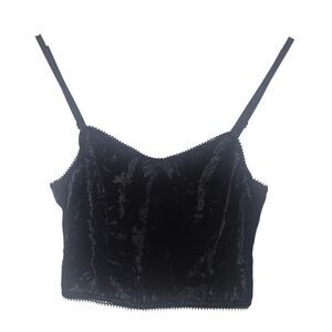 Black Velvet Crop Top with Bow Detail Y2K Goth Coquette Size Medium